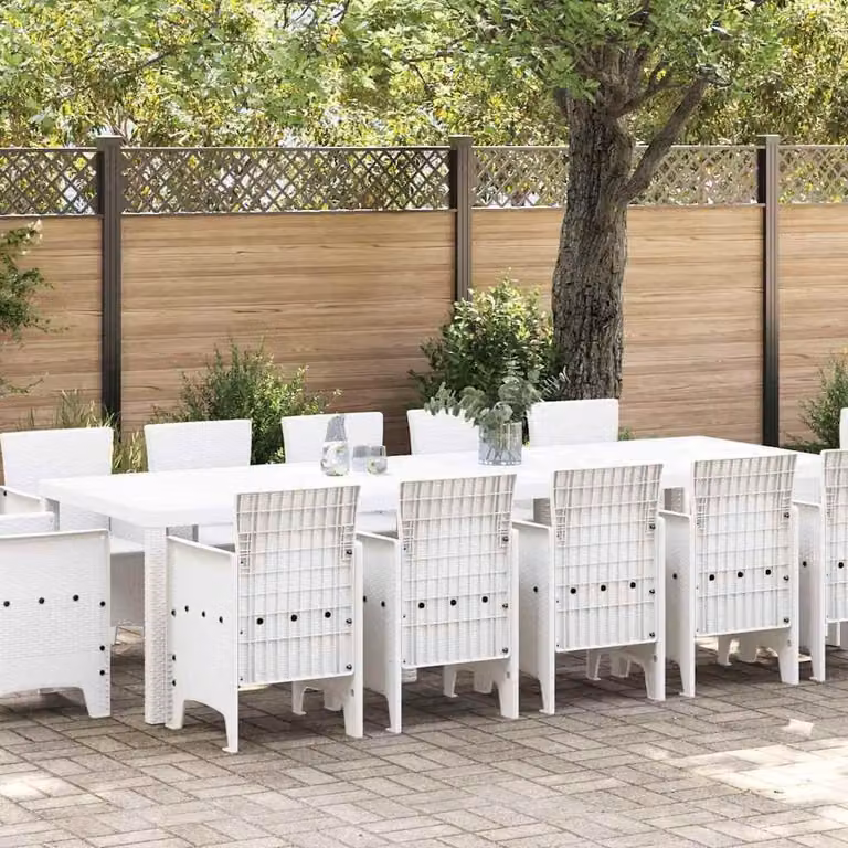 Maison Exclusive - Set da pranzo per esterno, 13 pezzi, rattan sintetico bianco