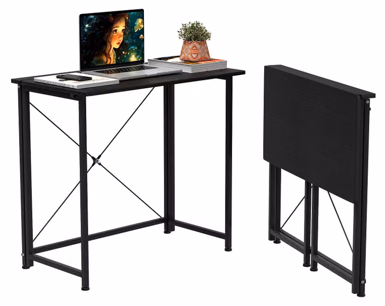 Scrivania pieghevole - Scrivania per computer - Salvaspazio, ideale per piccoli ambienti - Struttura in metallo - Forma rettangolare, dimensioni 80x45x75 cm - Colore nero