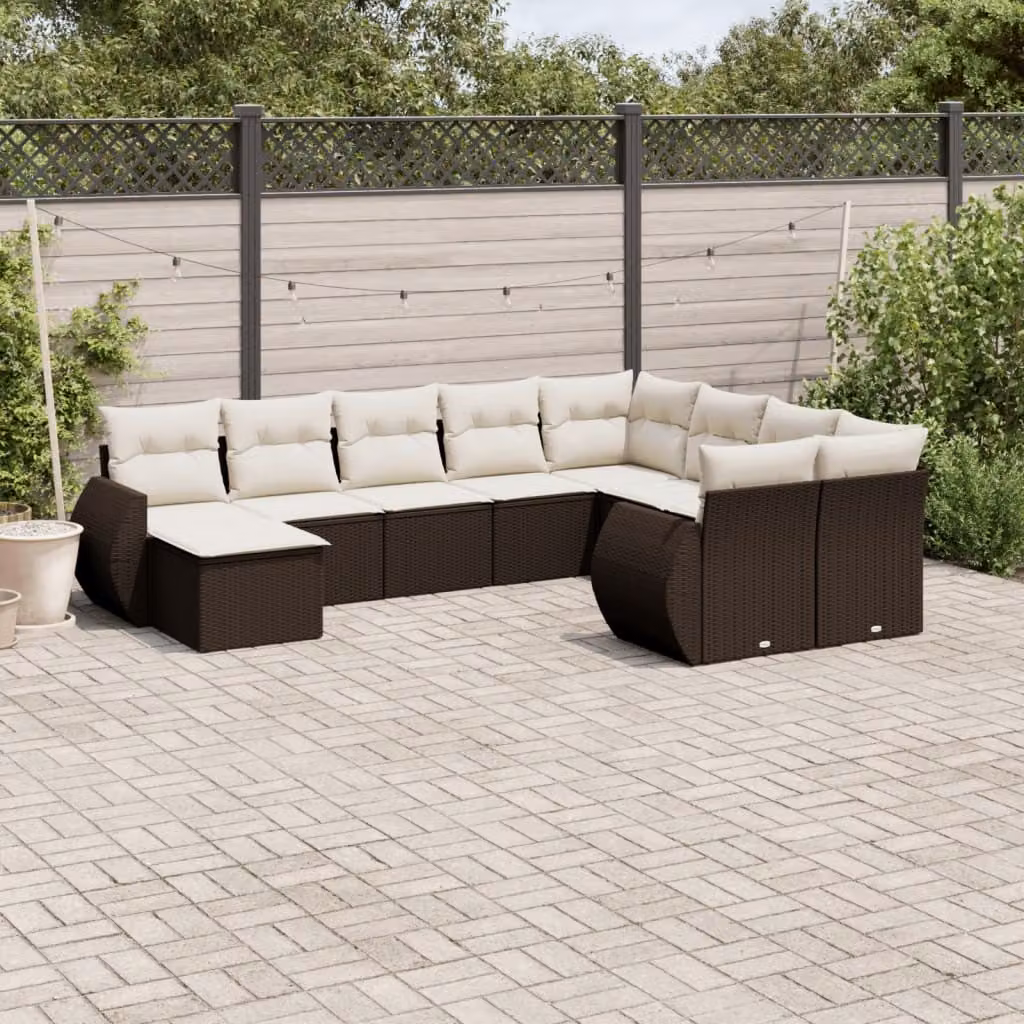 Maison Exclusive - Set Divani da Giardino 10pz con Cuscini in Polyrattan Marrone