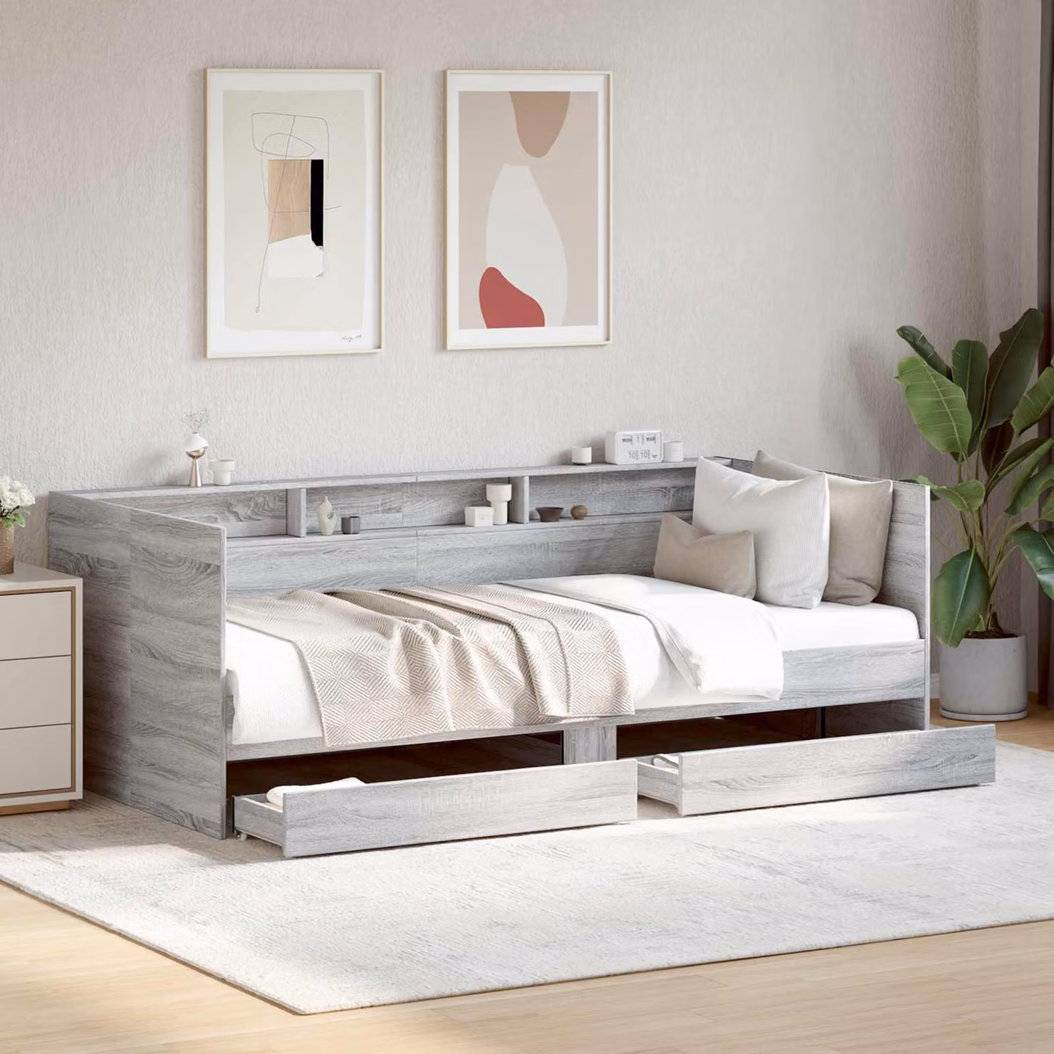 Daybed vidaXL con cassetto in legno ingegnerizzato color grigio stile rustico