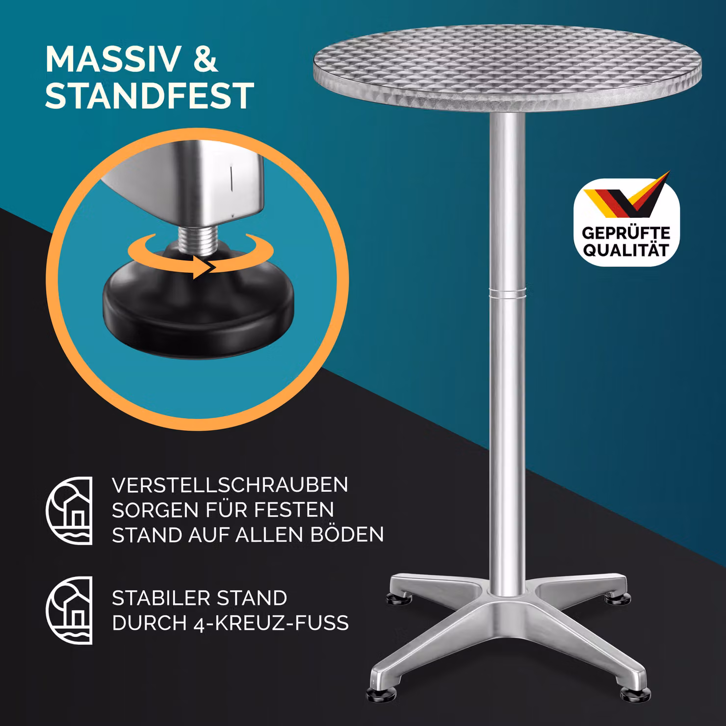 Set di 2 tavoli alti CASARIA in alluminio argento, pieghevoli e regolabili in altezza, Ø 60 cm – 2