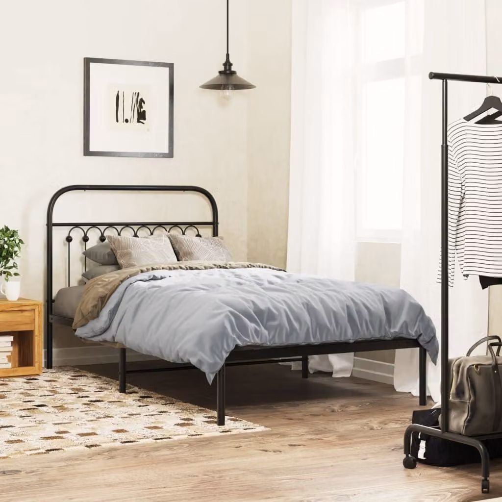 vidaXL Giroletto con Testiera in Metallo Nero L: 100 cm, P: 200 cm, H: 105 cm