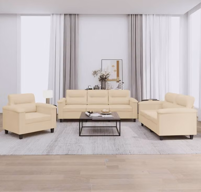 Maison Exclusive - Set divano a 3 posti con cuscini in microfibra color crema