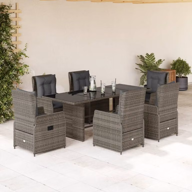 vidaXL Set da Pranzo da Giardino 7 pz in Polyrattan Grigio con Piano in Vetro