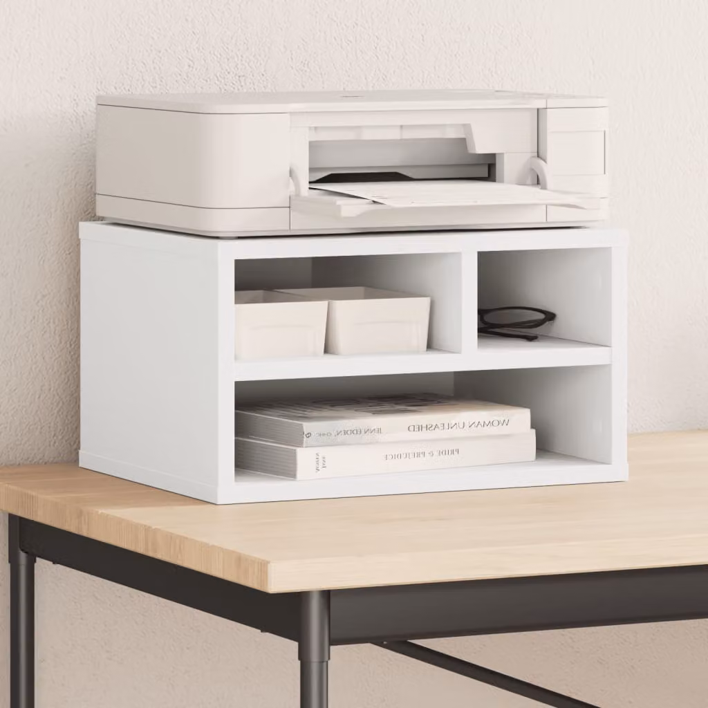 vidaXL Supporto per Stampante Bianco in Legno e MDF con Pannello Posteriore L: 40 cm, P: 32 cm, H: 22,5 cm
