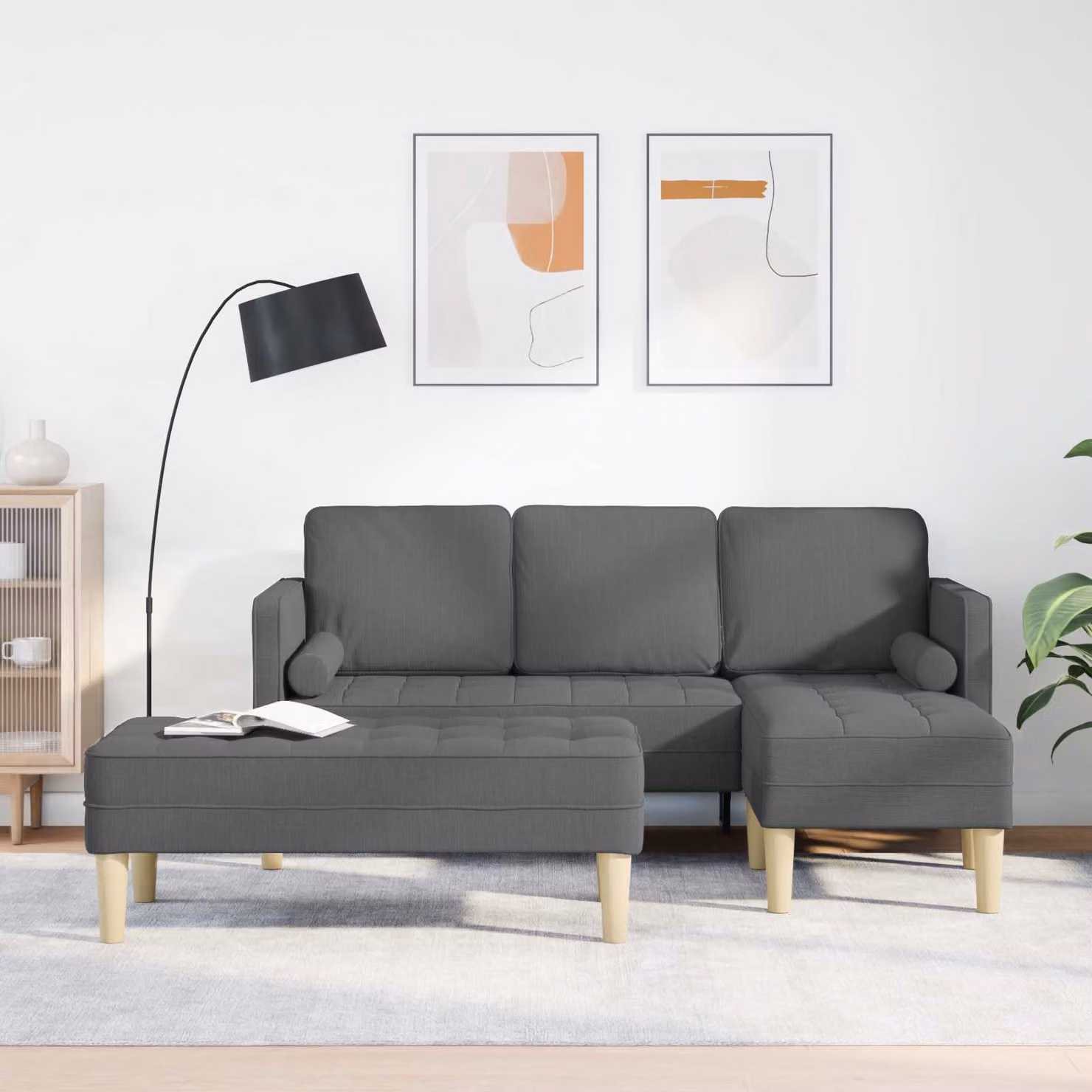 Set di divani angolari L-shape vidaXL moderni in tessuto reversibile, Grigio e Beige, con cuscini inclusi