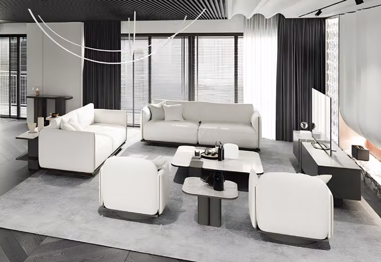 Komplettes Wohnzimmer-Set mit 2 Sofas 2 Sesseln TV-lowboard und Tischen