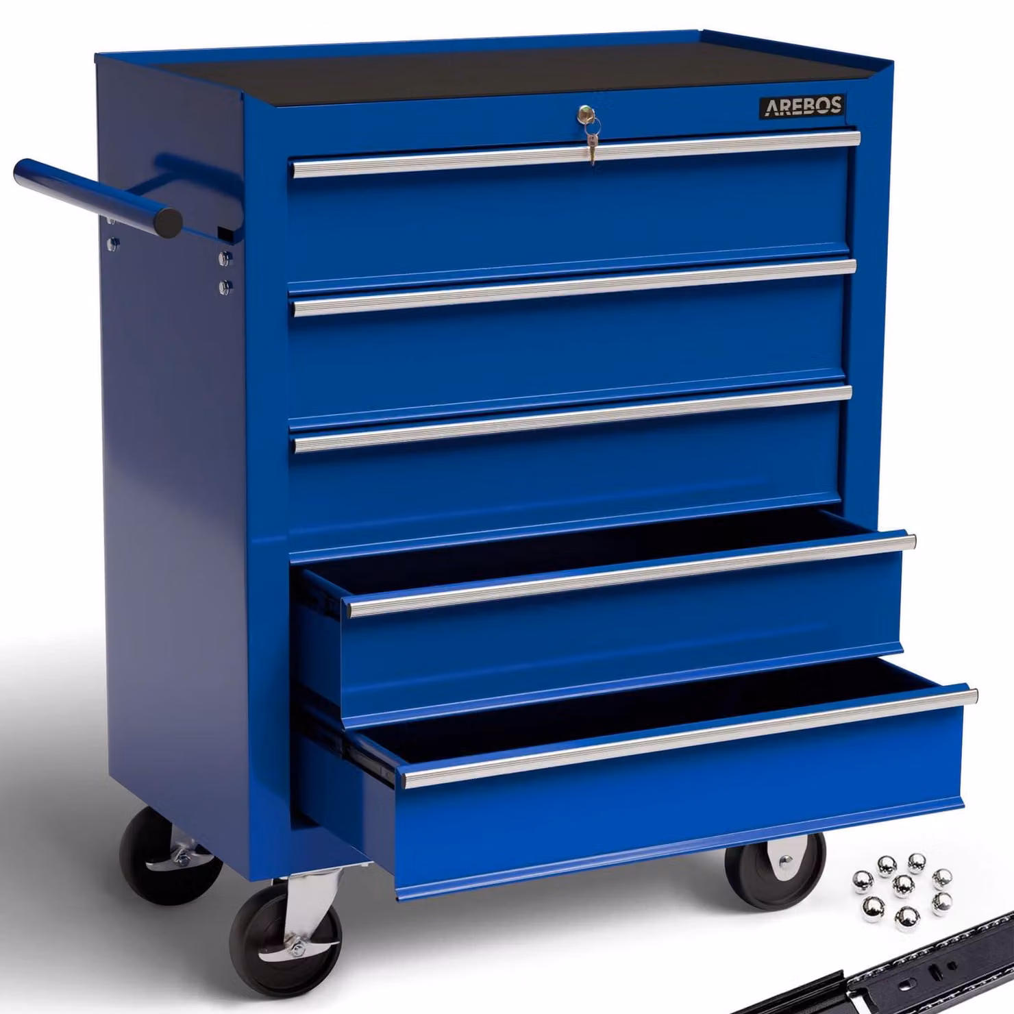 Carrello portautensili - 5 cassetti - Chiusura centralizzata - Ruote con freno di stazionamento - Blu