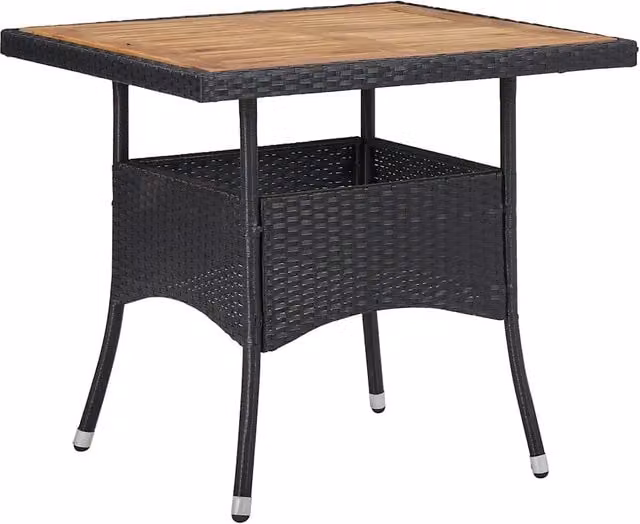 Tavolo da Pranzo Esterno in Polyrattan Nero e Massello d'Acacia