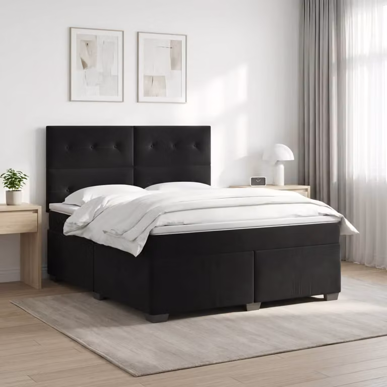 Letto box spring con materasso vidaXL in velluto nero L: 140 cm, P: 200 cm