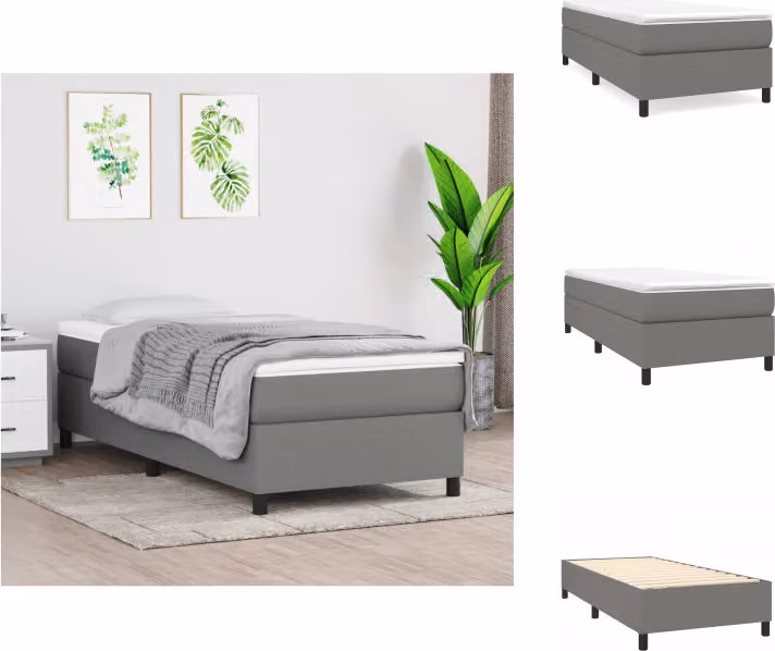 vidaXL Letto a molle con materasso in tessuto grigio scuro 100x200 cm - Letti e strutture letto