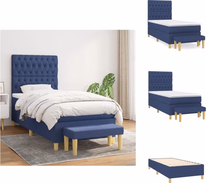 vidaXL Letto a molle con materasso blu 100x200 cm in tessuto - Letti e strutture letto