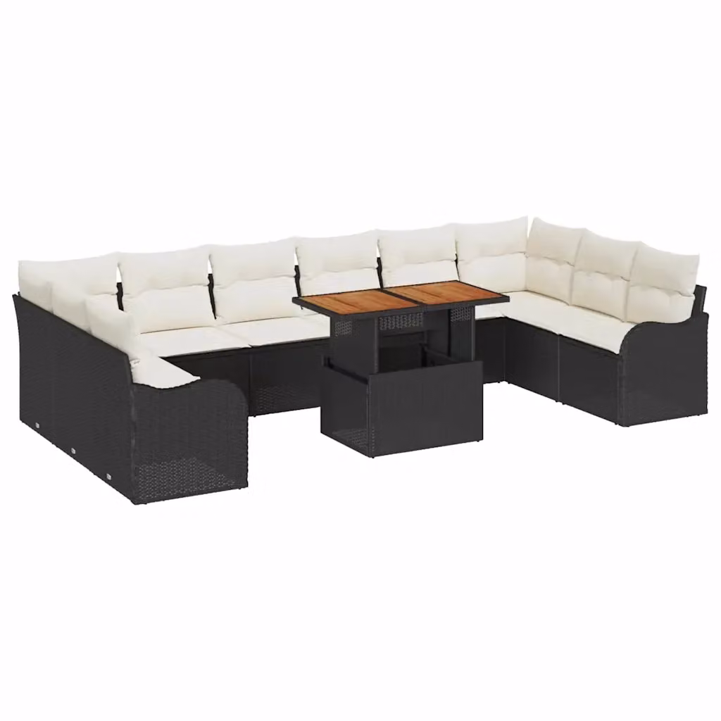 Set Divano da Giardino vidaXL 11 Pezzi a Forma di L con Cuscini Nero e Beige – 2