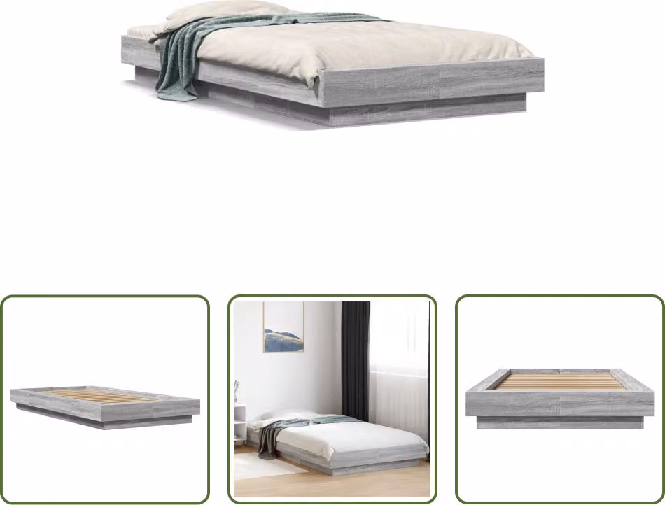 The Living Store Struttura letto Sonoma grigio 90x200 cm materiale legno