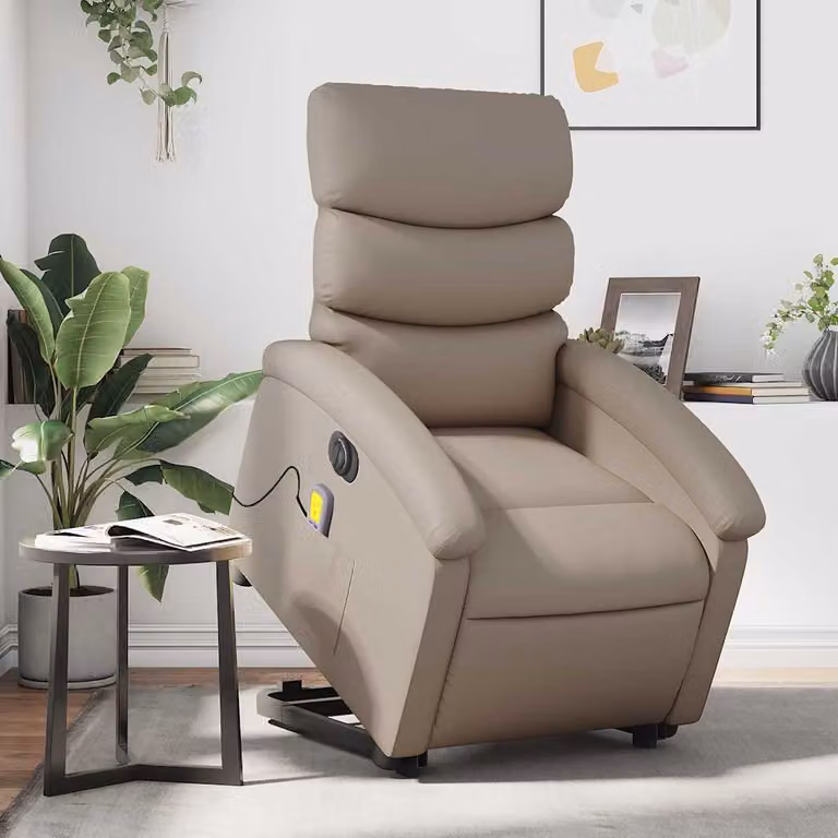 Poltrona Alzapersona con Massaggio Elettrico vidaXL in Similpelle Colore Cappuccino