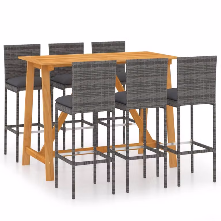 Set da Bar da Giardino 7 pz con Cuscini Grigio