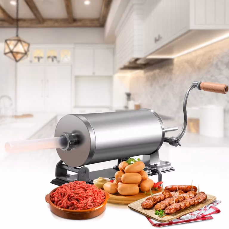 Costway Macchina insaccatrice manuale per salsicce in acciaio inox color argento, capacità 3 kg, con 4 tubi di riempimento