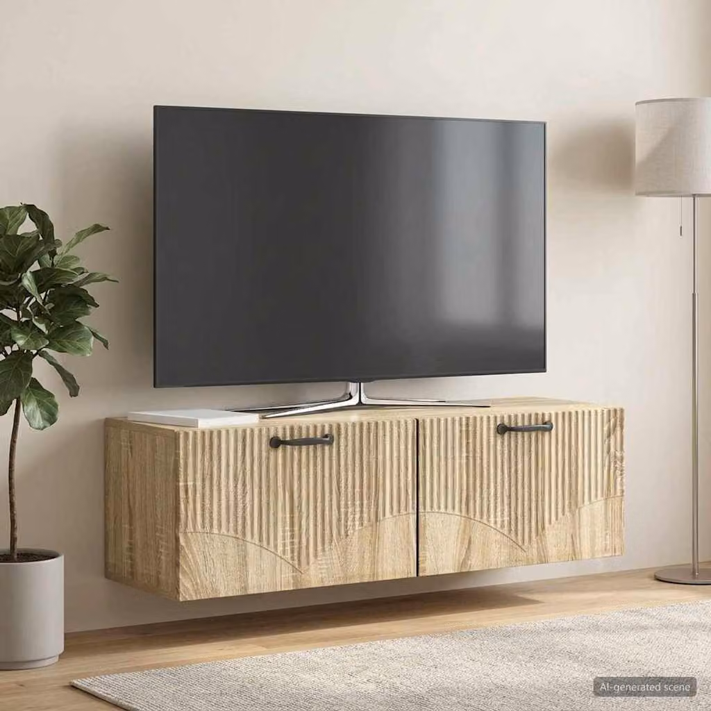 vidaXL Mobile Porta TV da Muro Moderno in Rovere Sonoma, Marrone, L: 98 cm, P: 31 cm, H: 30 cm