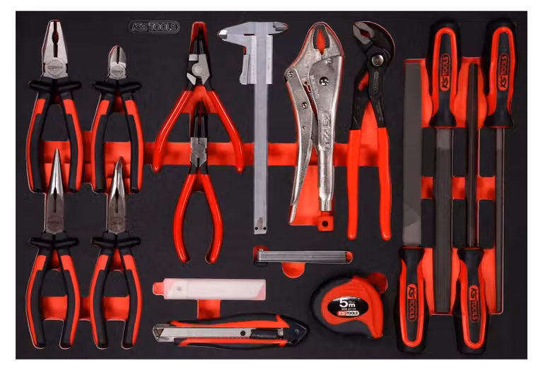 KS TOOLS Set di pinze e lime con inserto in schiuma, 28 pezzi ( 811.0019 )