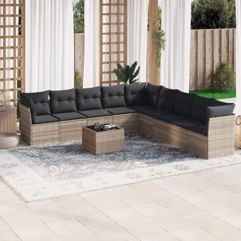 Maison Exclusive - Set da giardino 10 pezzi con cuscini Grigio chiaro Polyrattan