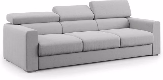 Divano 3 posti Dylan Divani.Store con cassettone estraibile in tessuto simil cotone impermeabile grigio L: 240 cm