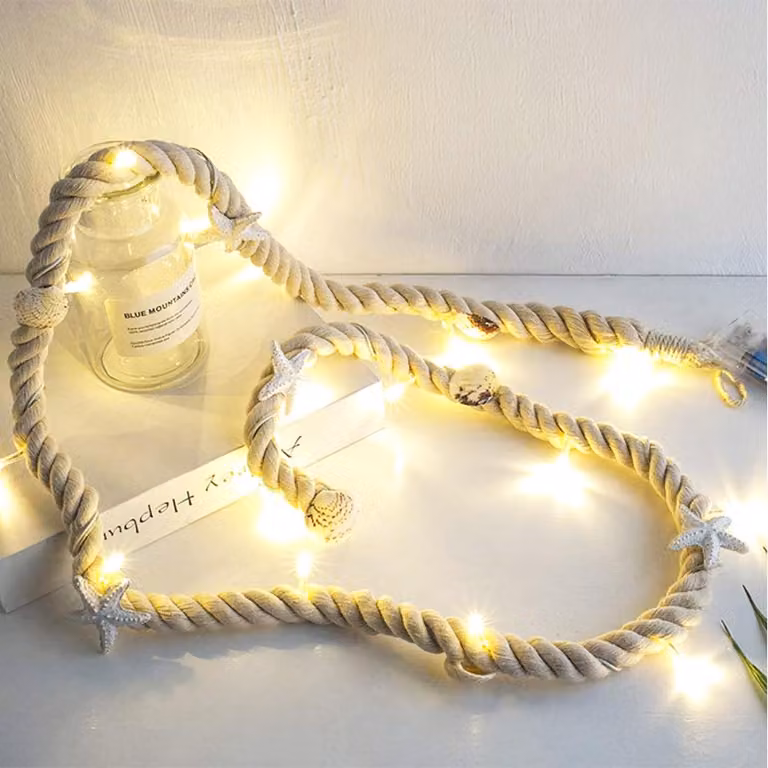 Catena luminosa a LED a forma di conchiglia, 15 LED, 1,5 metri, stile nautico, alimentata a batteria