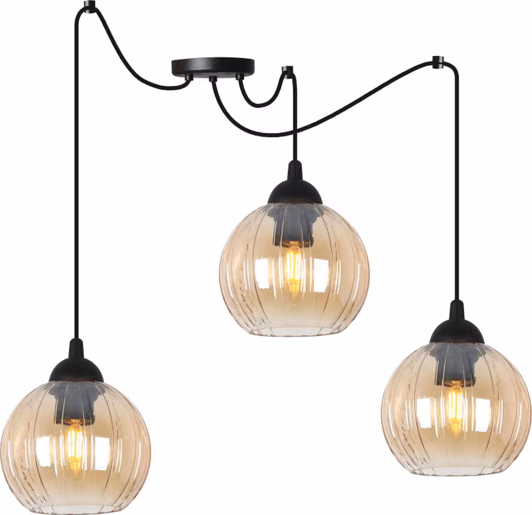 Costa Lampada a sospensione Spider nera – Lampada a sospensione a 3 luci con sfere color miele E27
