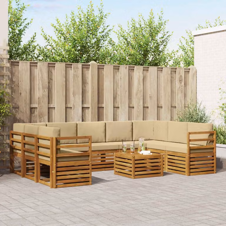 Set di divani da esterno vidaXL a forma di U in legno di acacia con cuscini, colore beige e marrone