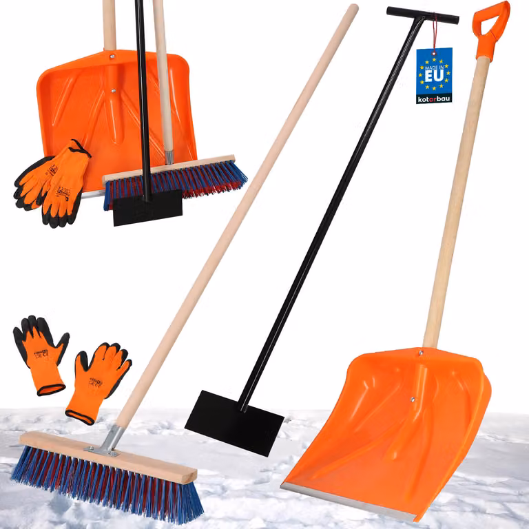 KOTARBAU® Set pala da neve con manico in legno 136 cm Scopa stradale con manico 43 cm Raschietto per ghiaccio 119 x 20 cm + guanti Pala da neve Spazzola da neve Spazzola da neve Manico in legno per rimozione neve