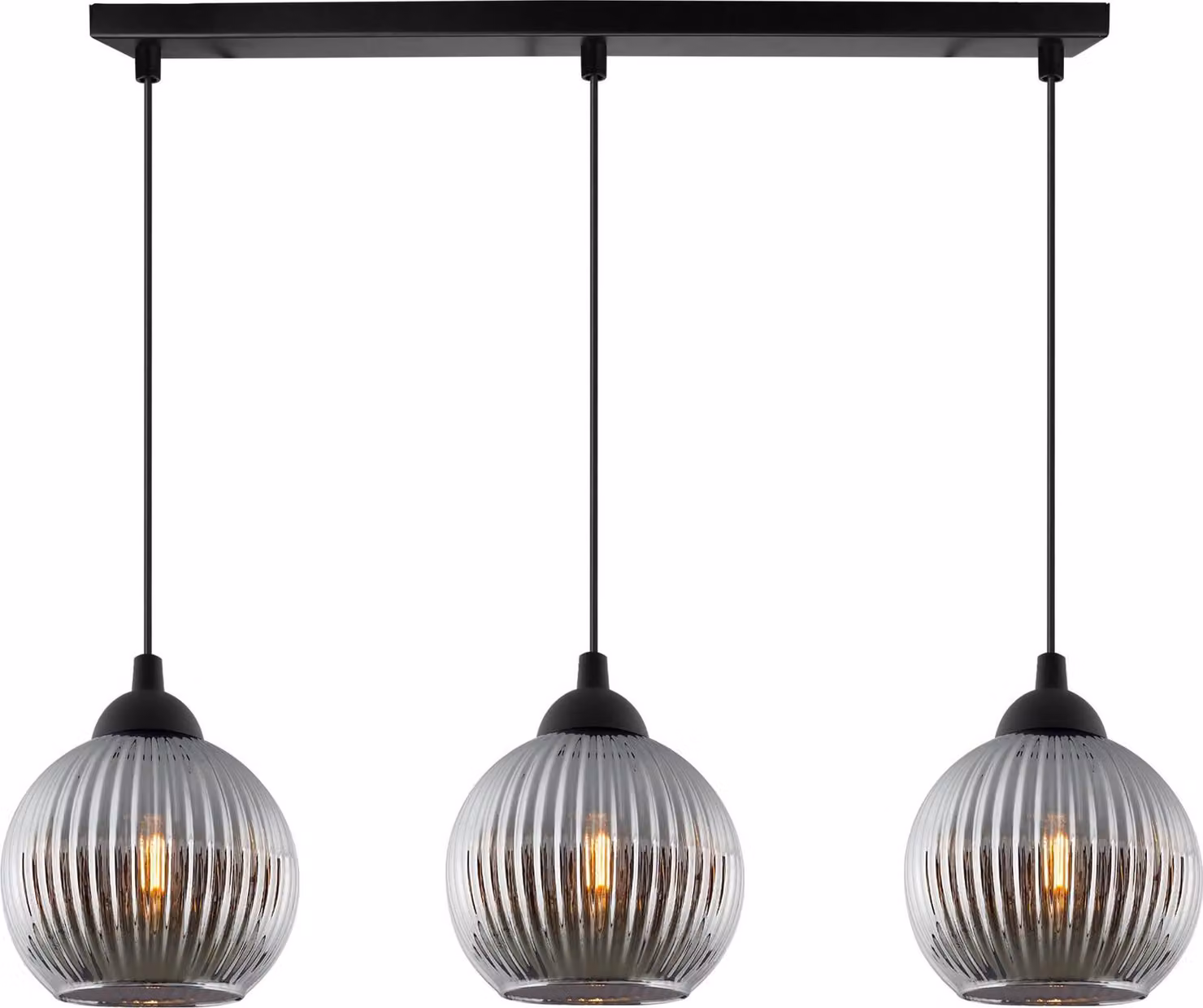 Lampada a sospensione RIFFLE nera a 3 luci con sfere di vetro grigie, attacco E27
