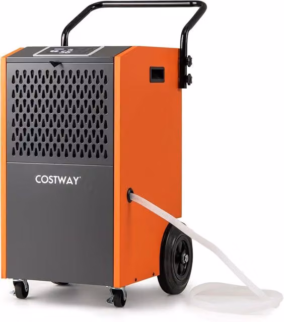 Deumidificatore Casa, Deumidificatore Elettrico con Tubo di Scarico e Timer, Deumidificatore Portatile con Ruote per Cantina, Magazzino, Fabbrica e Grandi Spazi fino a 695 m³ (Arancione)