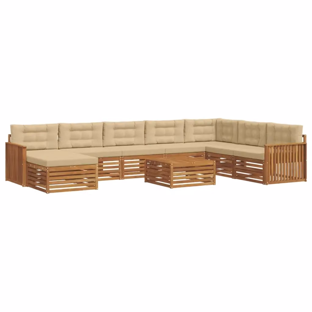 Set di divani da esterno a L vidaXL in legno di acacia con cuscini beige e marrone – 2