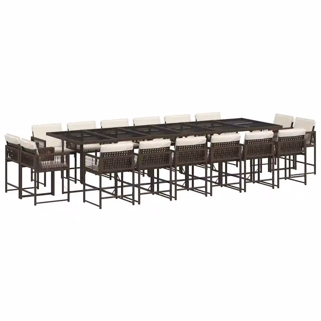 Set da pranzo da giardino vidaXL in polyrattan con cuscini da 17 pezzi, colore marrone, nero e beige – 2
