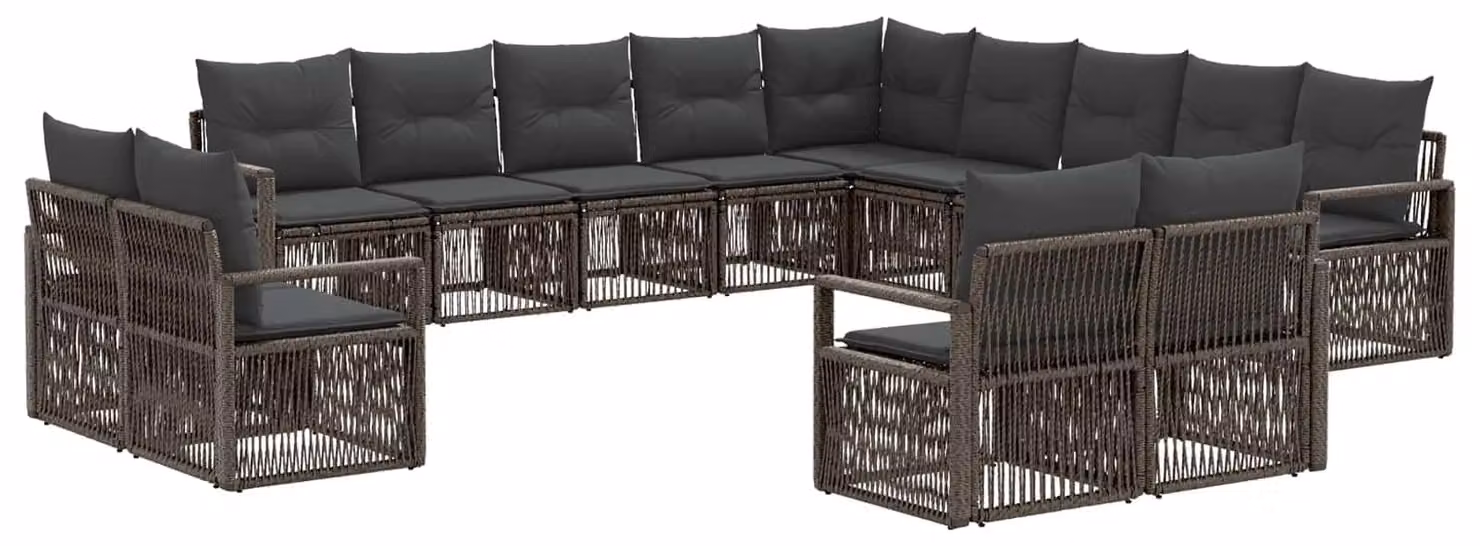 Set di divani da giardino, 13 pezzi, colore grigio, in rattan sintetico