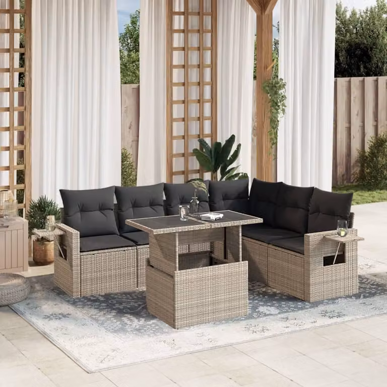 Maison Exclusive - Set Divani da Giardino 7pz con Cuscini Grigio Chiaro Polyrattan