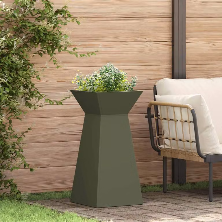 vidaXL Vaso a Pilastro in Acciaio Verde, L/P/H: 35 x 35 x 73 cm