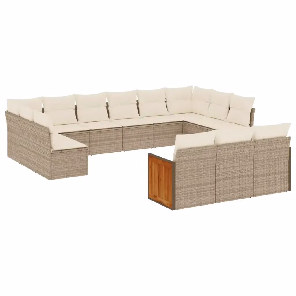 Set Divano da Giardino a Forma a U vidaXL in Polyrattan con Cuscini Beige e Struttura in Acciaio e Legno di Acacia – 2