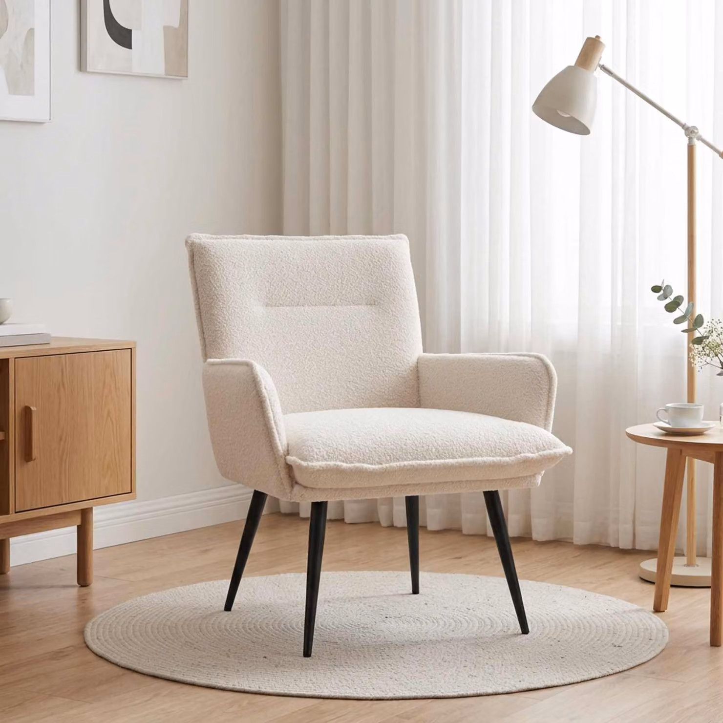 Poltrona lounge moderna vidaXL in tessuto bouclé beige con braccioli
