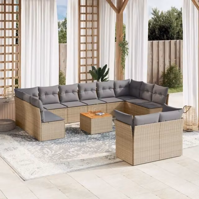 Set Divano da Giardino VIDAXL a Forma a U in Polyrattan con 13 Cuscini Beige
