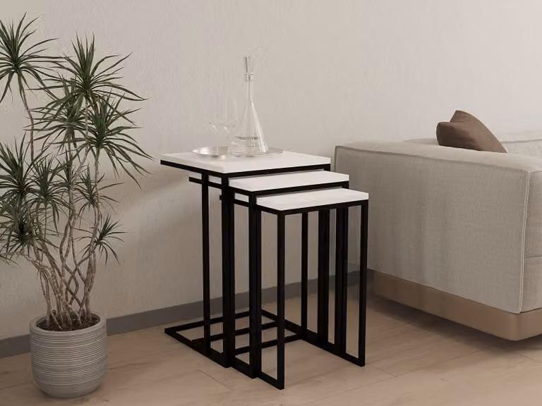 Skye Decor, Venedik, tavolino da caffè (3 pezzi), bianco, 100 % MELAMINE COATED SLIPBOARD, 40 x 40 x 61,8 cm