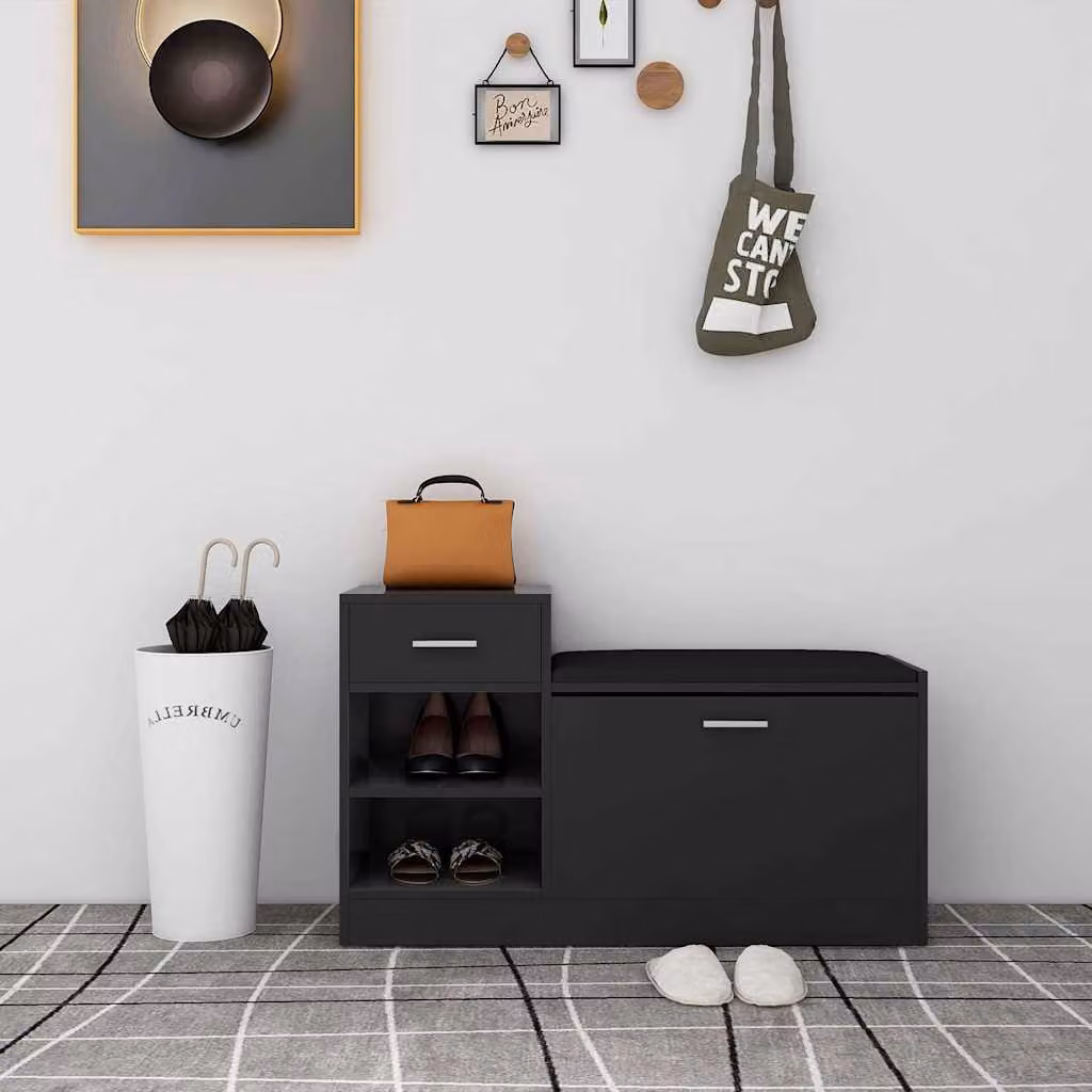 vidaXL Panca Porta Scarpe Nero Lucido in Legno e MDF L: 94,5 cm, P: 31 cm, H: 57 cm