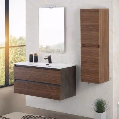 Mobile bagno sospeso Kleo Inbagno colore noce con ante e cassetti soft-close L: 100 cm