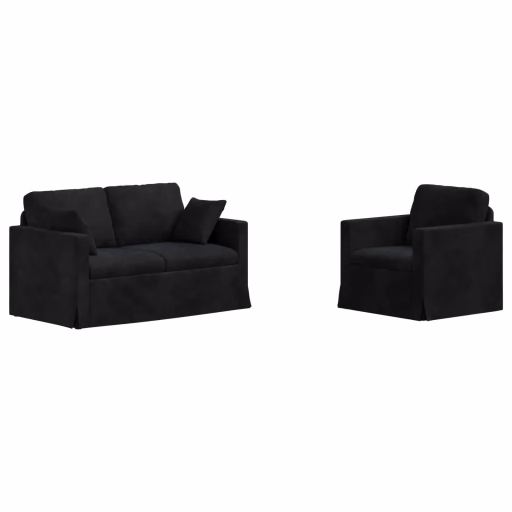 Set di 2 divani moderni vidaXL in velluto nero con struttura in metallo e cuscini inclusi – 2