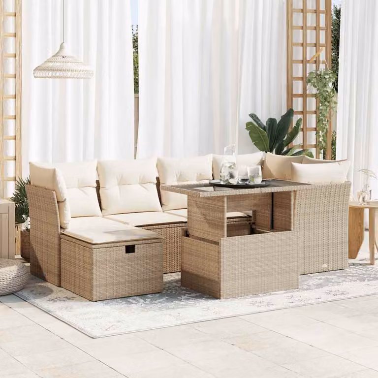 Maison Exclusive - Set da giardino 7 pezzi con cuscini Beige Poly Rattan