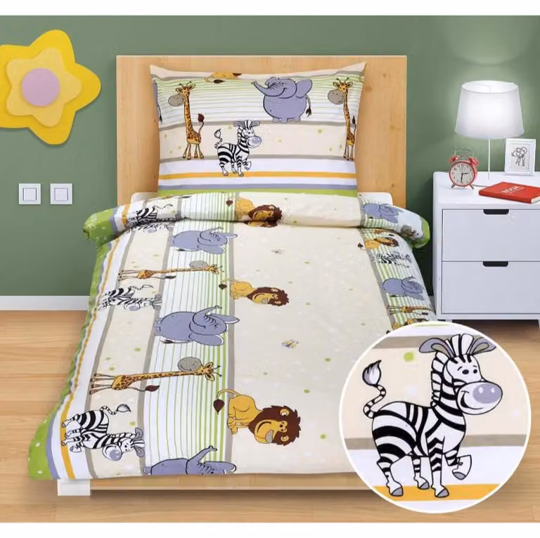 Biancheria da letto in cotone per bambini, taglia junior - 140x200 cm. Coperta - 70x90 cm - verde