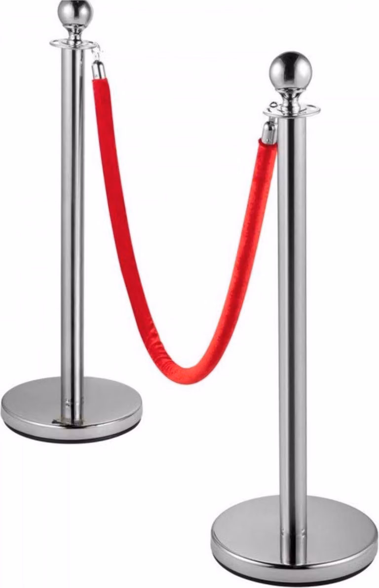 Dissuasori di corsia rossi - 8 pezzi - 90 cm - Con corde di sicurezza - Palo divisorio con base argentata