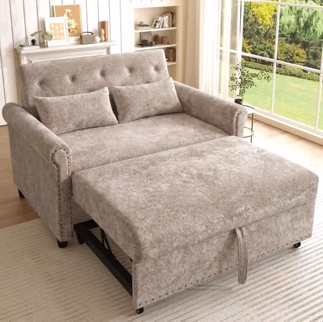 Divano letto 2 posti ULEVR 120x80x82 cm, schienale regolabile 110¡ã/145¡ã/180¡ã, letto estraibile, marrone e grigio