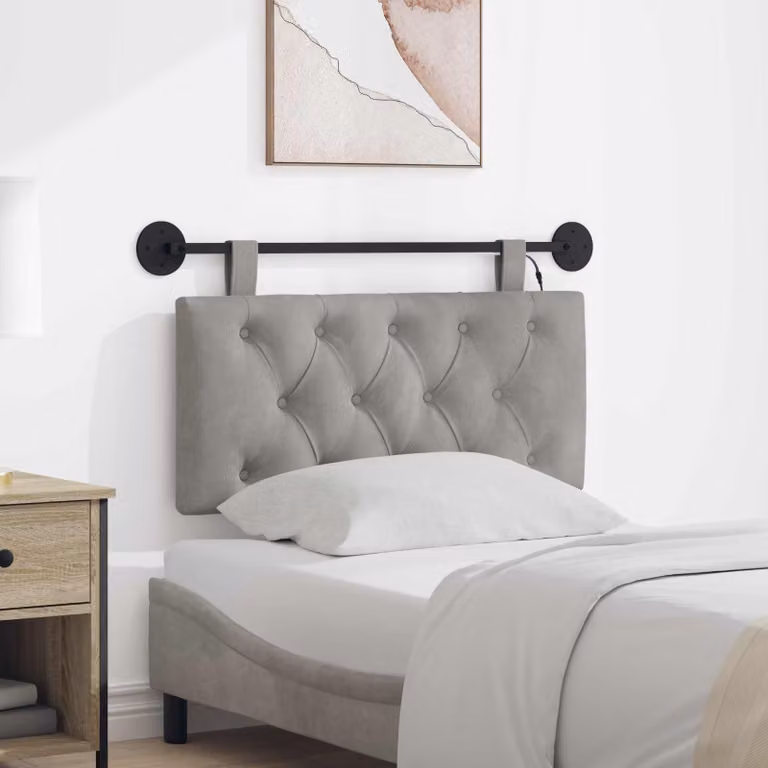 Testiera sospesa vidaXL in velluto grigio con illuminazione integrata e pannello imbottito