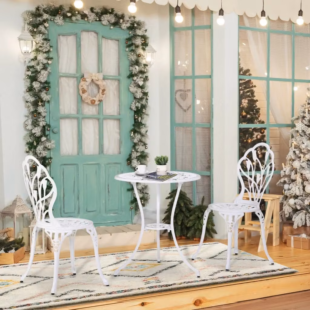 Set Tavolino Rotondo e 2 Sedie da Giardino in Alluminio Verniciato Bianco GIORDANOSHOP – 2