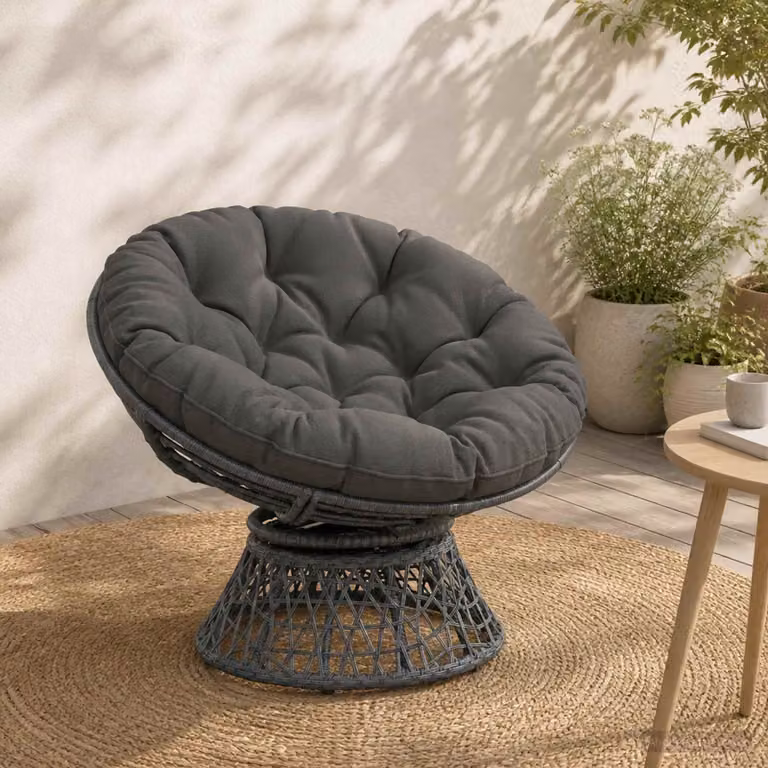 Cuscino per sedia appesa vidaXL VIANEN rotondo in poliestere grigio con rivestimento rimovibile e resistente ai raggi UV